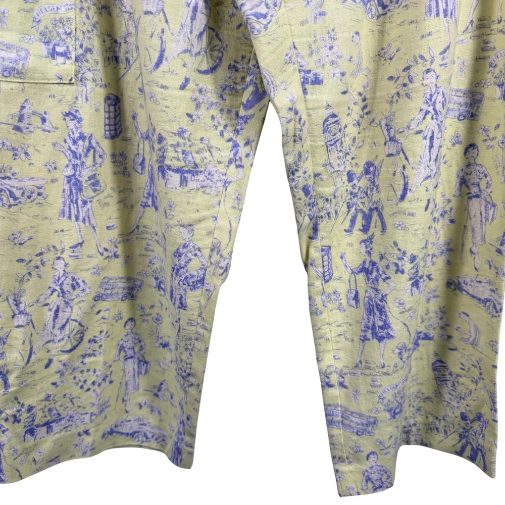 Vtg Sharon Young Toile Print Cropped Pants Yellow Purple High Rise Cottagecore - Picture 3 of 13